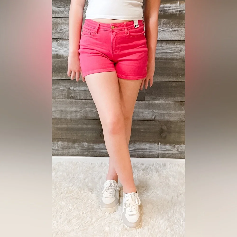 judy blue high waist magenta garment dyed shorts pocket embroidery JB150266REG - Picture 3 of 16